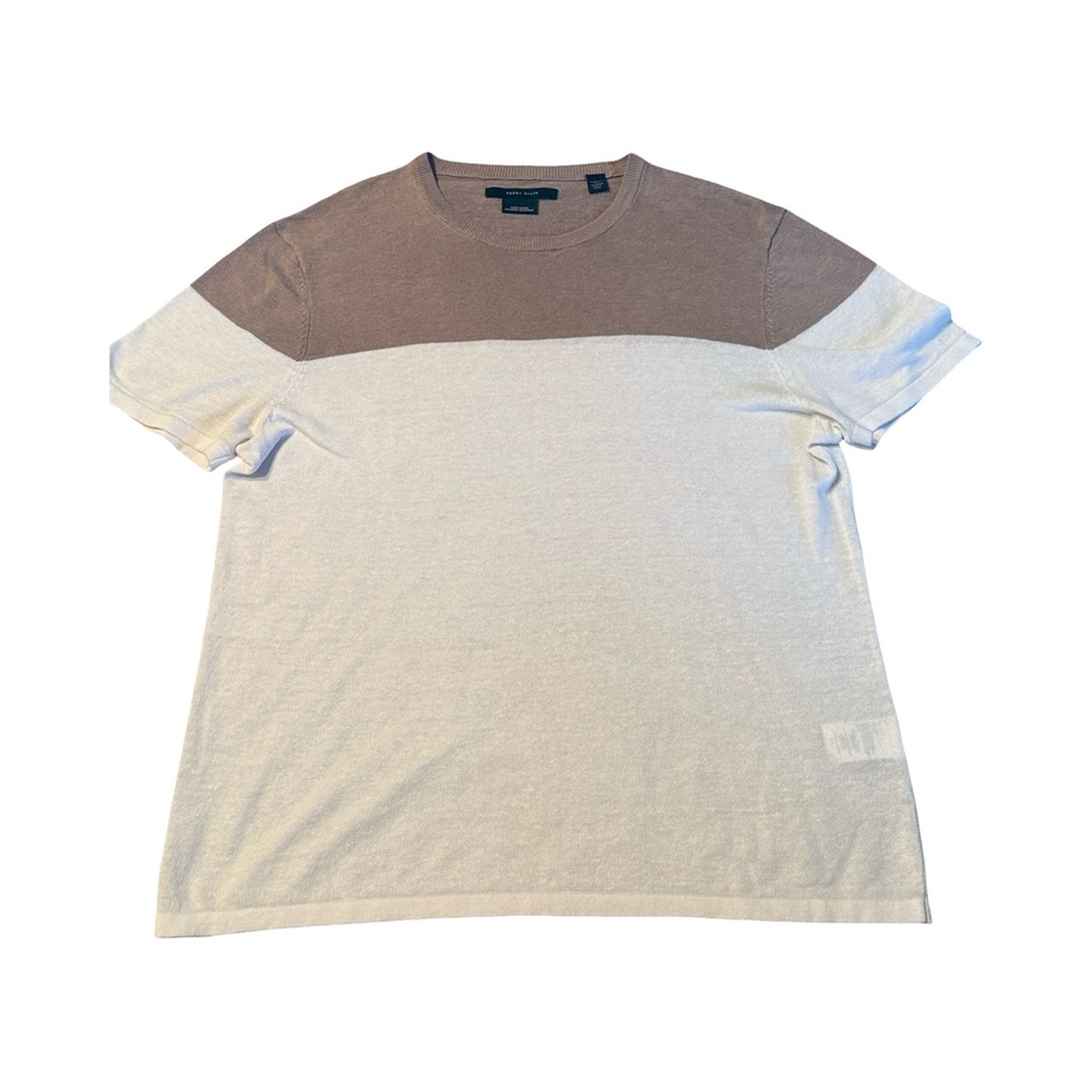 Perry Ellis Two-Tone Crewneck Shirt - Taupe and Cream